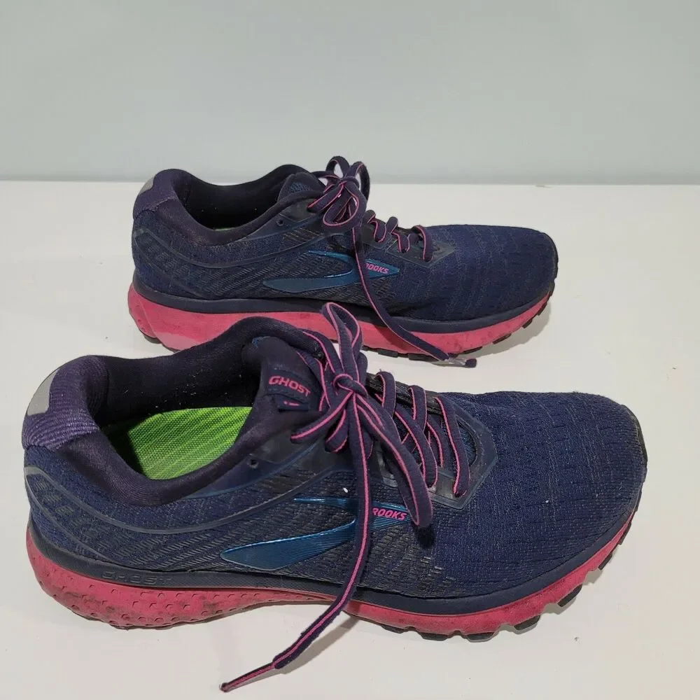 Brooks Ghost 12 Womens Running Shoes Size 8 Navy Blue Pink 1203051B414